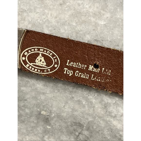 Leather Man Flamingo Embroidered Canvas Leather Belt Mens 32 Blue Pink Handmade - Picture 8 of 9